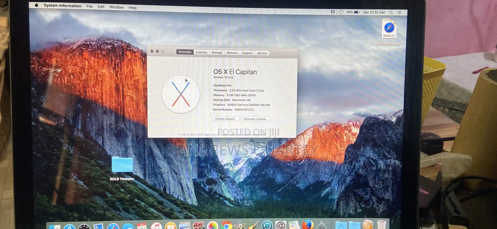 Laptop Apple MacBook Pro 2009 4GB Intel Core 2 Duo HDD 250GB