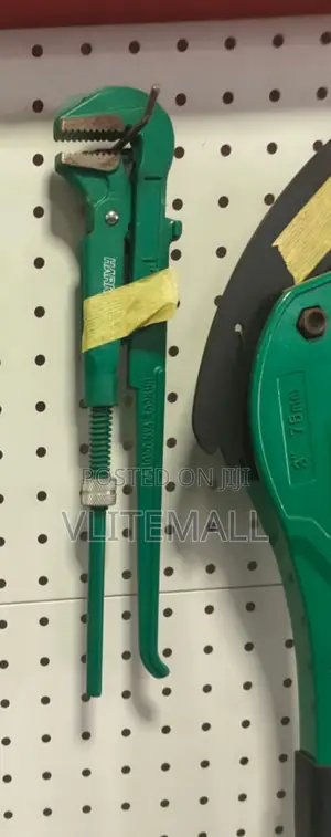 Green-Coated, Adjustable Swedish-Style Pipe Wrench.