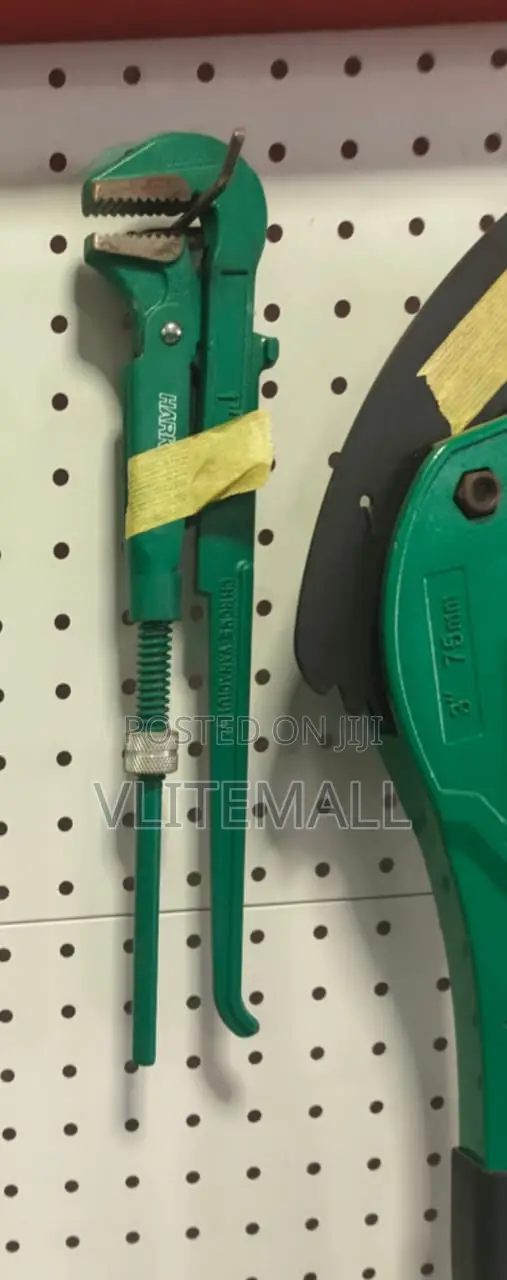 Green-Coated, Adjustable Swedish-Style Pipe Wrench.