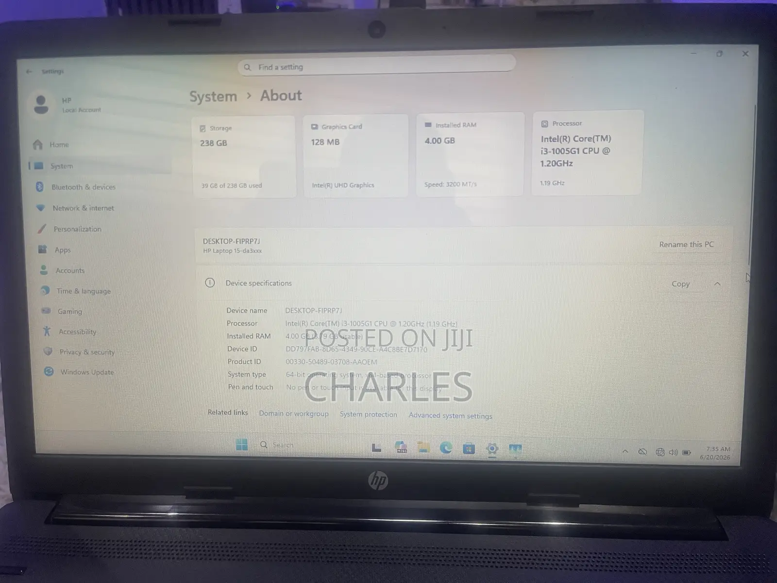 Laptop HP 15 4GB Intel Core i3 SSD 256GB