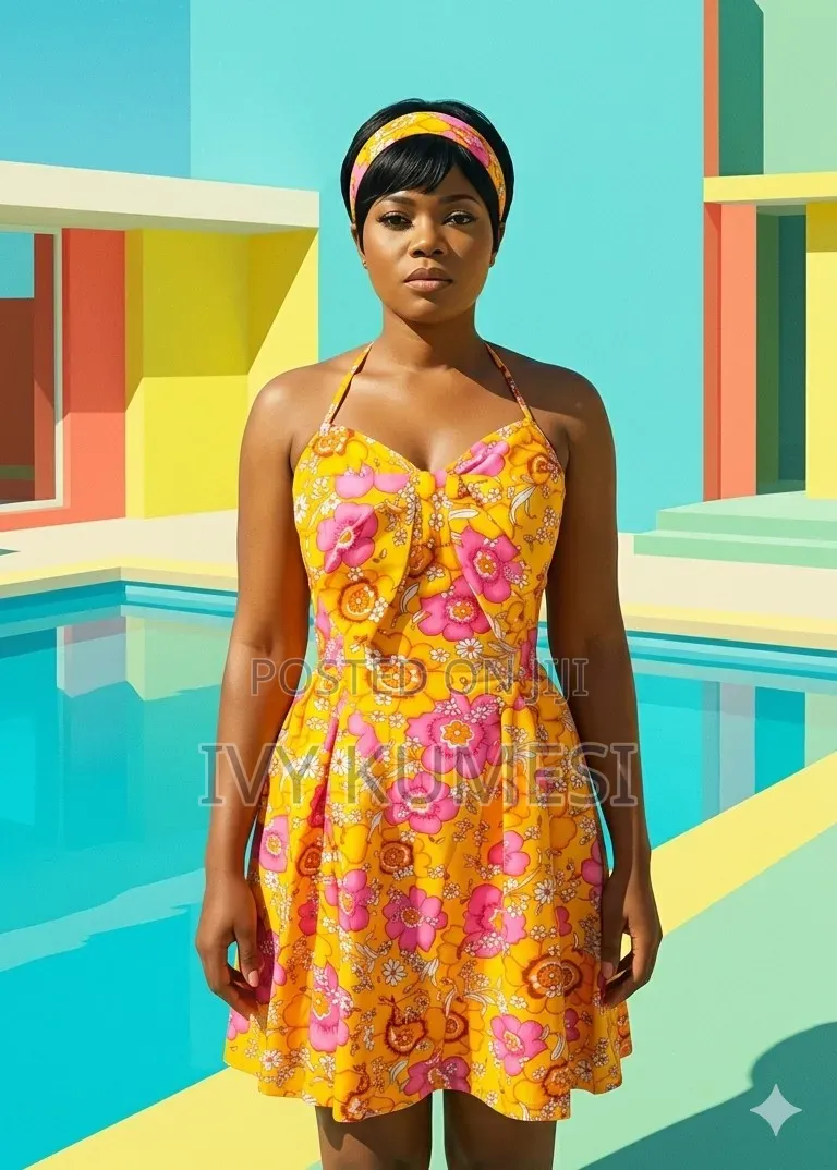 Retro Summer Floral Halter Mini Dress