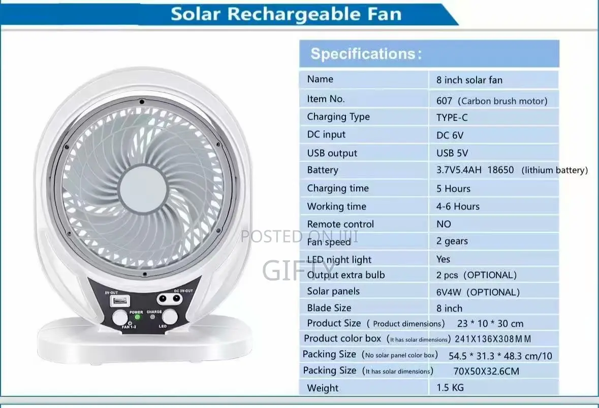 8 Inch Solar Fan