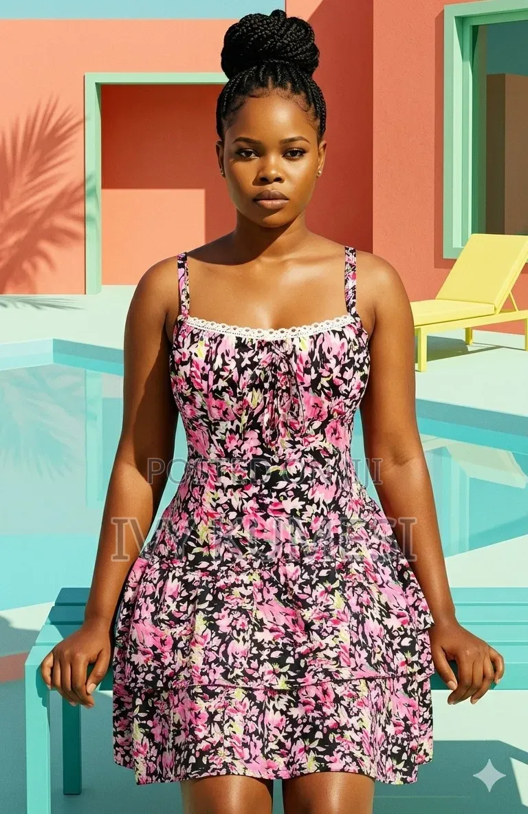 Vibrant Floral Tiered Mini Dress
