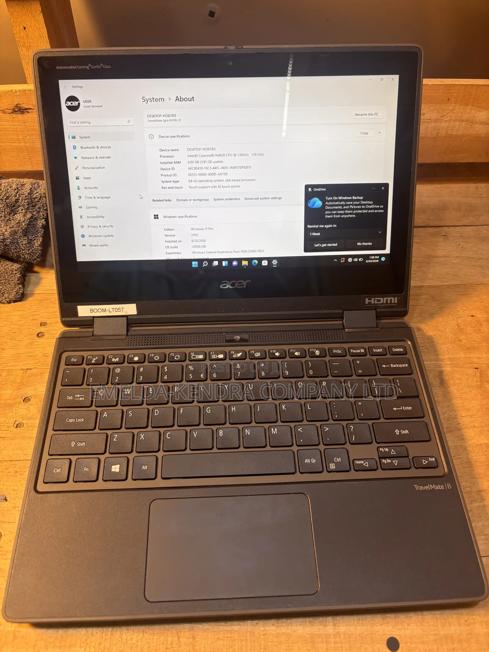 Laptop Acer TravelMate B113 4GB Intel SSD 60GB