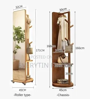 360° Rotating Clothes Rack With Full-length Mirror 2-in1 Storage Stand