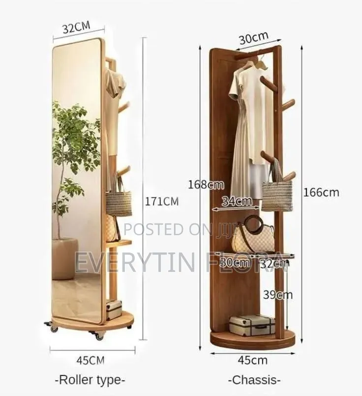 360° Rotating Clothes Rack With Full-length Mirror 2-in1 Storage Stand