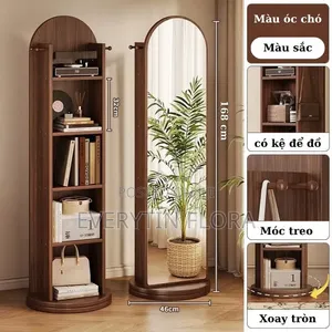 360° Rotating Clothes Rack With Full-length Mirror 2-in1 Storage Stand