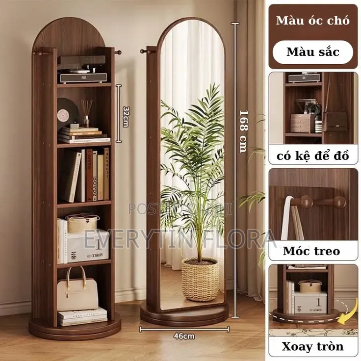 360° Rotating Clothes Rack With Full-length Mirror 2-in1 Storage Stand