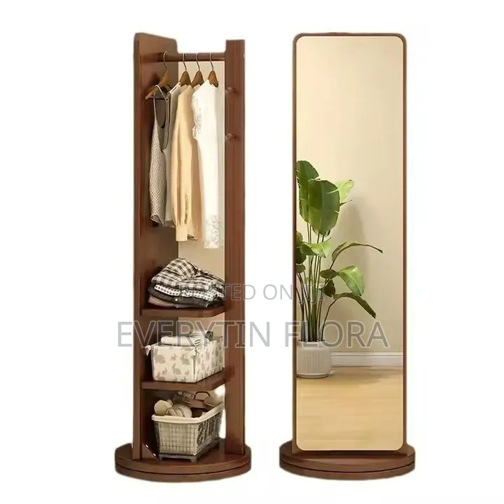 360° Rotating Clothes Rack With Full-length Mirror 2-in1 Storage Stand