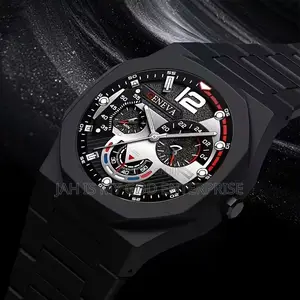 Geneva Men's Luxury Modern Polygonal Dial Analog Wristwatch-Black