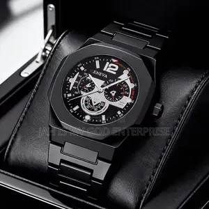 Geneva Men's Luxury Modern Polygonal Dial Analog Wristwatch-Black
