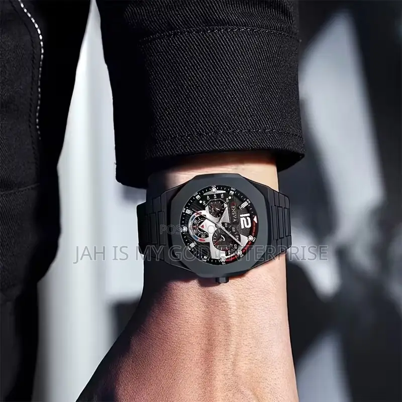 Geneva Men's Luxury Modern Polygonal Dial Analog Wristwatch-Black
