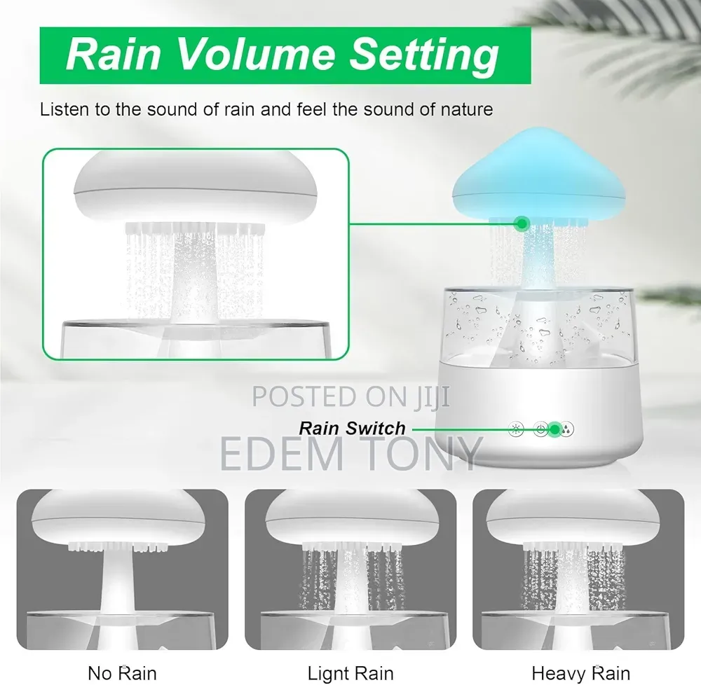3-in-1 Aroma Diffuser, Rain Cloud Humidifier, and 7-Color Night Light