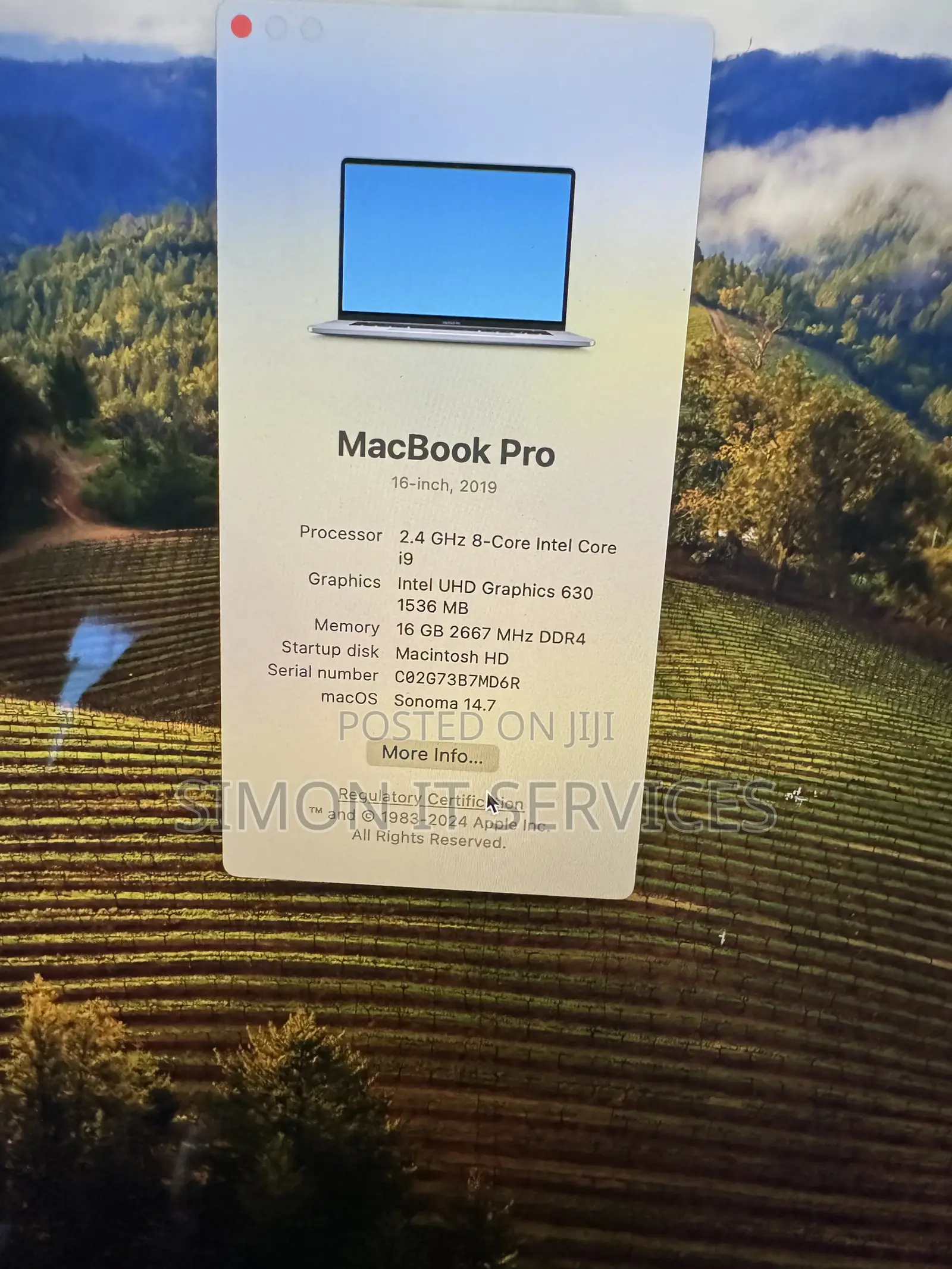 Laptop Apple MacBook Pro 2019 16GB Intel Core i9 SSD 512GB