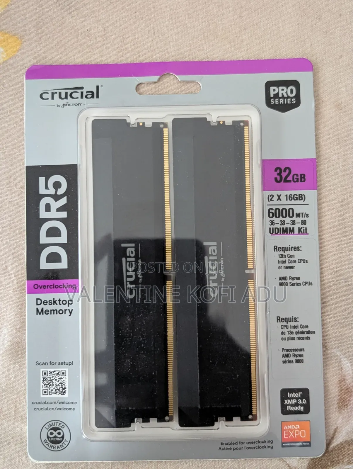 Crucial Pro Overclocking 32gb (2 X 16gb) Ddr5-6000 Pc5-48000 Cl36 Dual