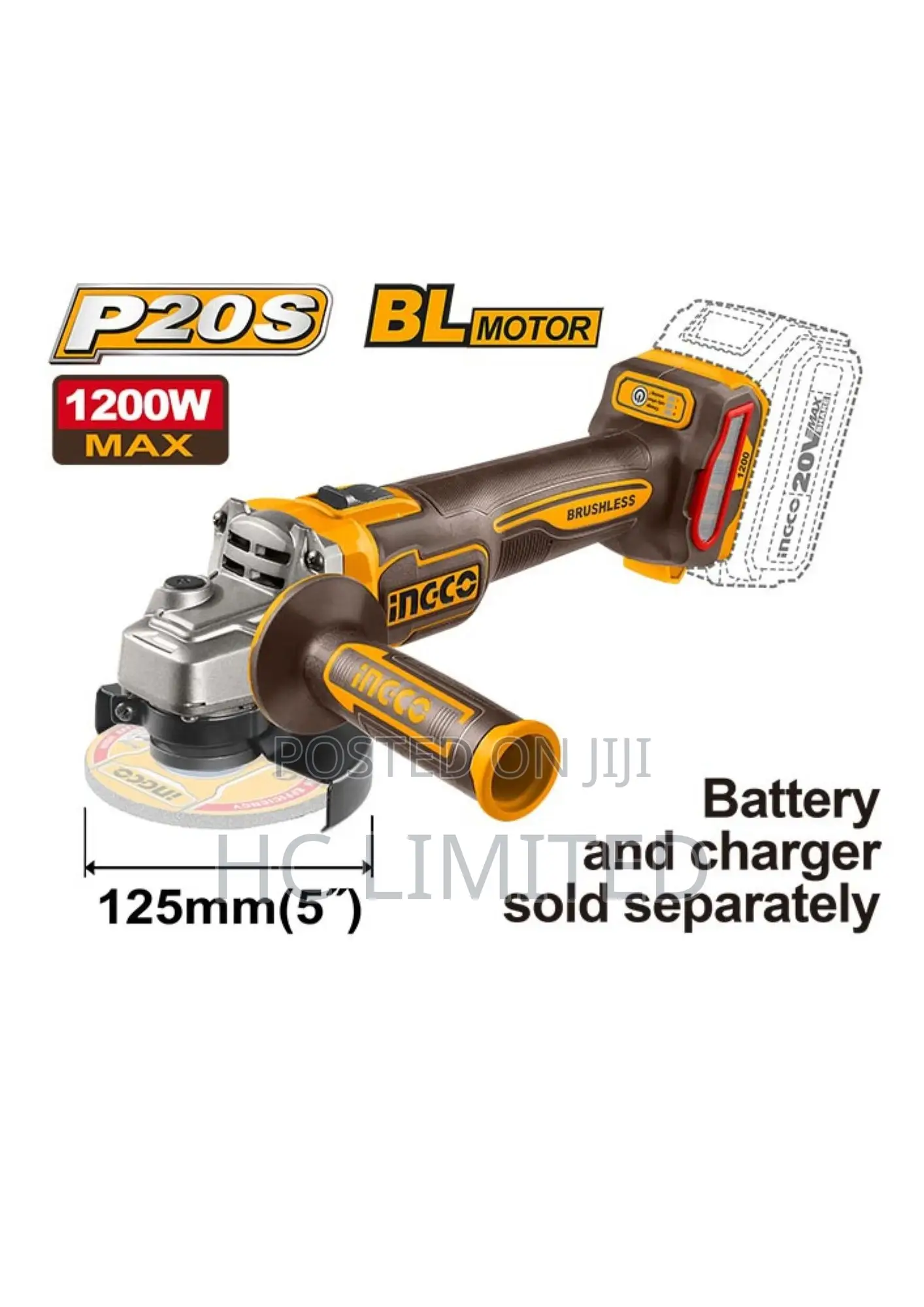 Ingco 1200w Cordless Angle Grinder - Cagli221253
