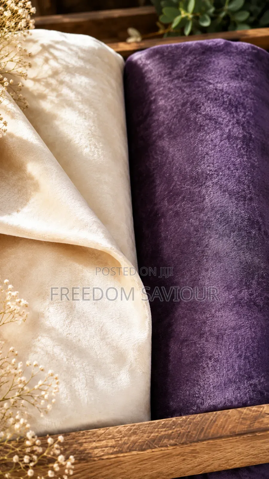 Premium Velvet Upholstery Fabric Roll (Cream Purple)
