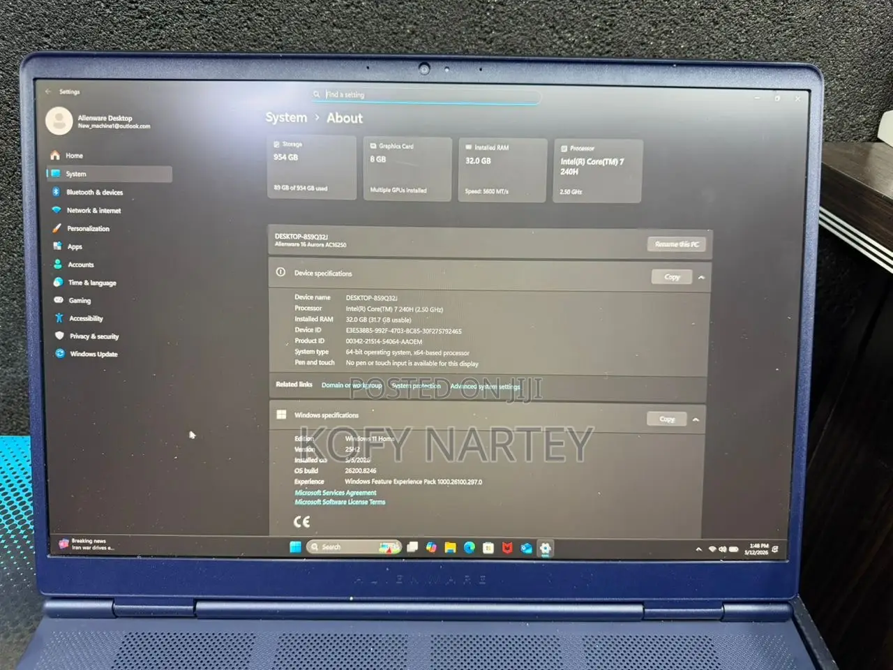 New Laptop Alienware 16 Aurora 32GB Intel Core Ultra 9 HDD 1T
