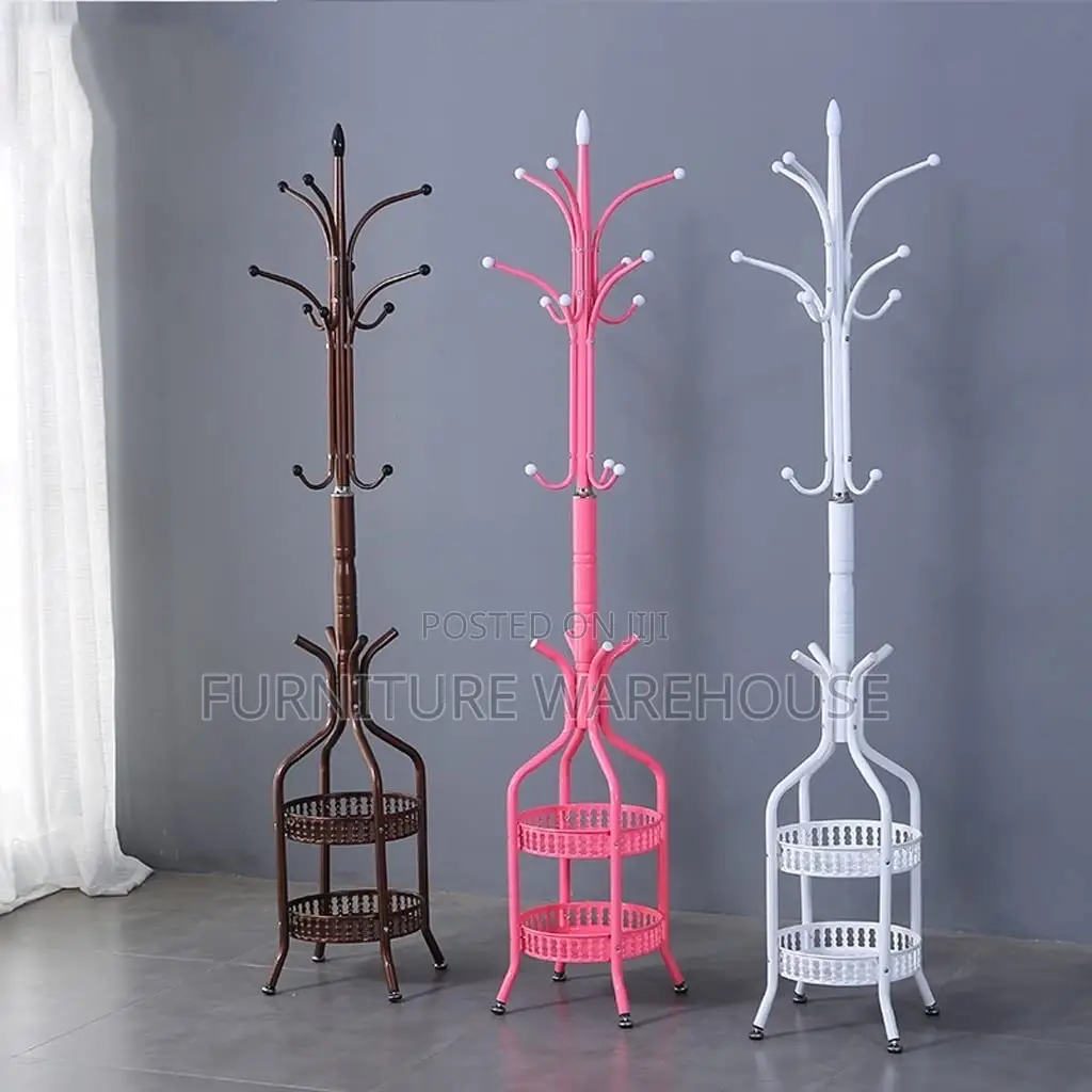 Metal Freestanding Coat Rack With Two-Tiered Shelving