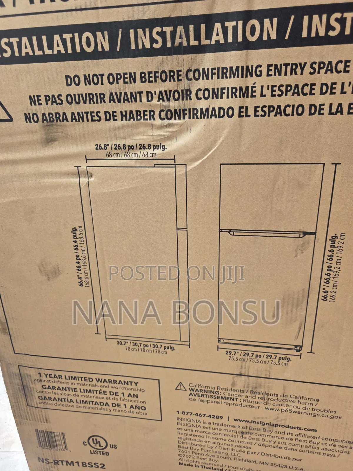 Insignia 18cu Ft Top Mount Refrigerator