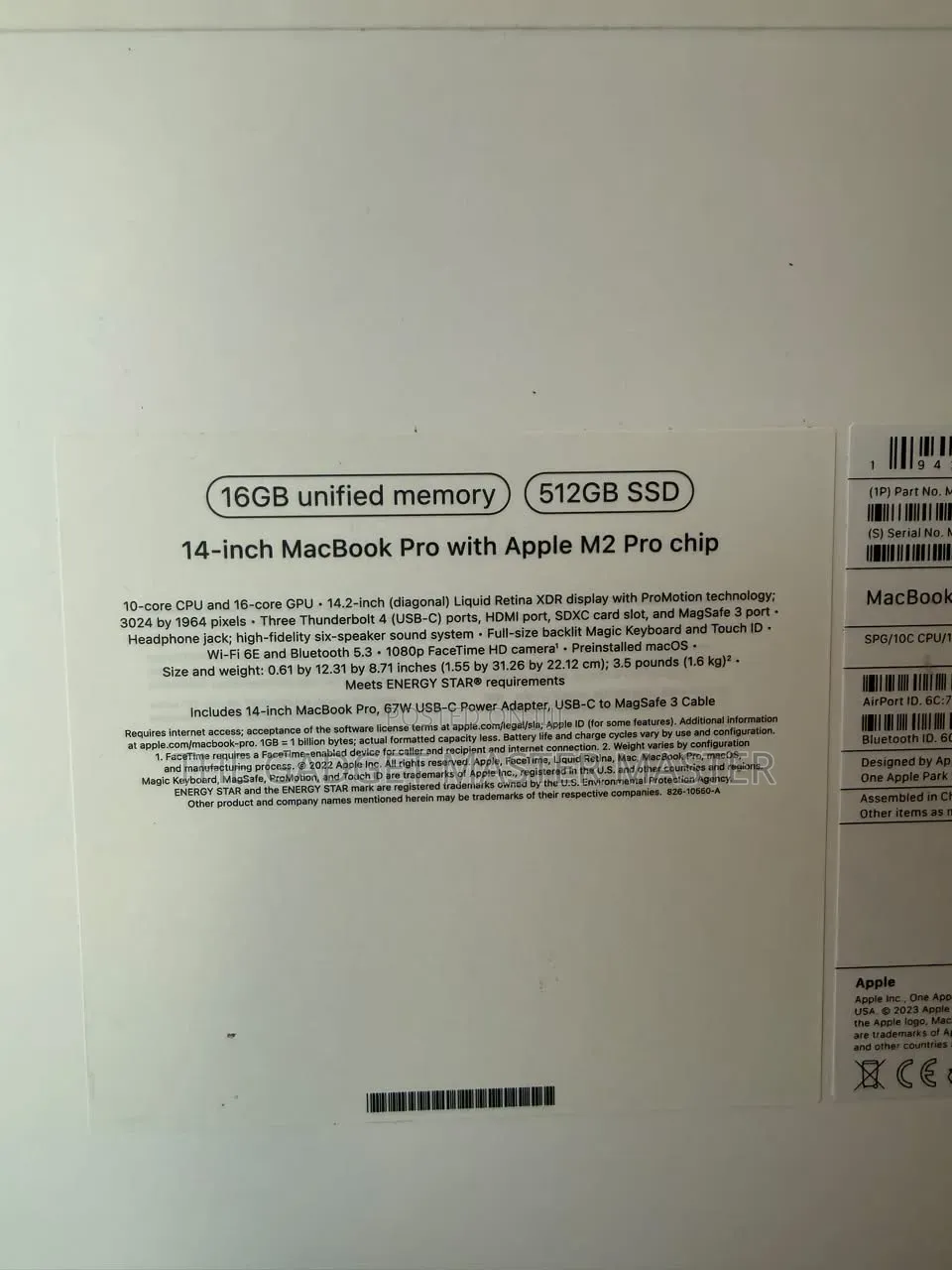 New Laptop Apple MacBook Pro 2023 M2 Pro 16GB Apple M2 SSD 512GB