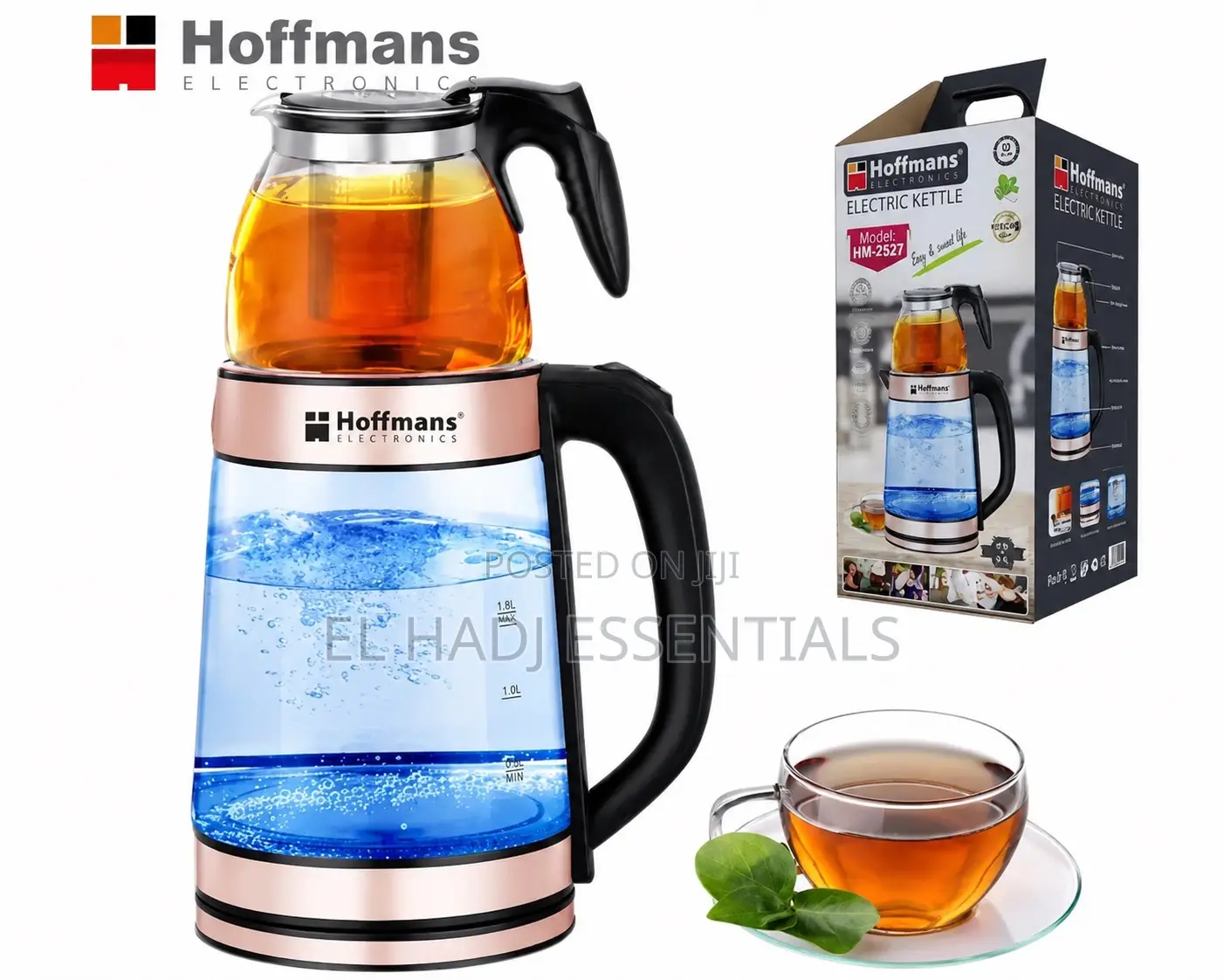 Hoffmans 2-in-1 Electric Glass Kettle With Tea Pot- 1.8l + 0.8l