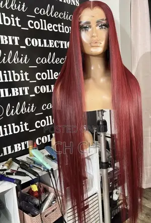 New 30 Inches Long Burgundy Sleek Wig With a Kim K Closure