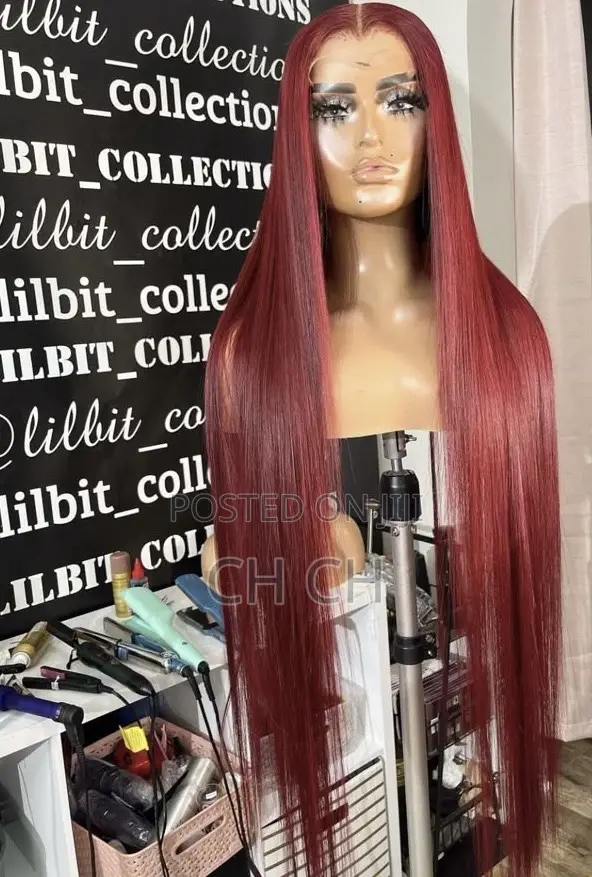 New 30 Inches Long Burgundy Sleek Wig With a Kim K Closure