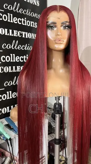 New 30 Inches Long Burgundy Sleek Wig With a Kim K Closure