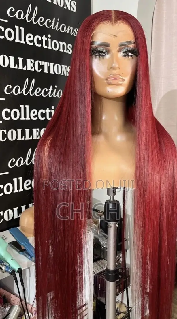 New 30 Inches Long Burgundy Sleek Wig With a Kim K Closure