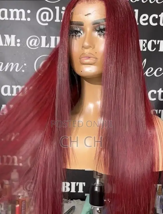 New 30 Inches Long Burgundy Sleek Wig With a Kim K Closure