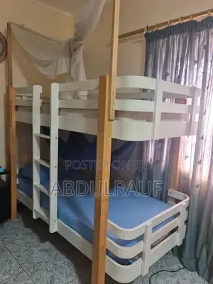 Sturdy Wooden Double Decker Bunk Bed Frame (White Natural Wood)