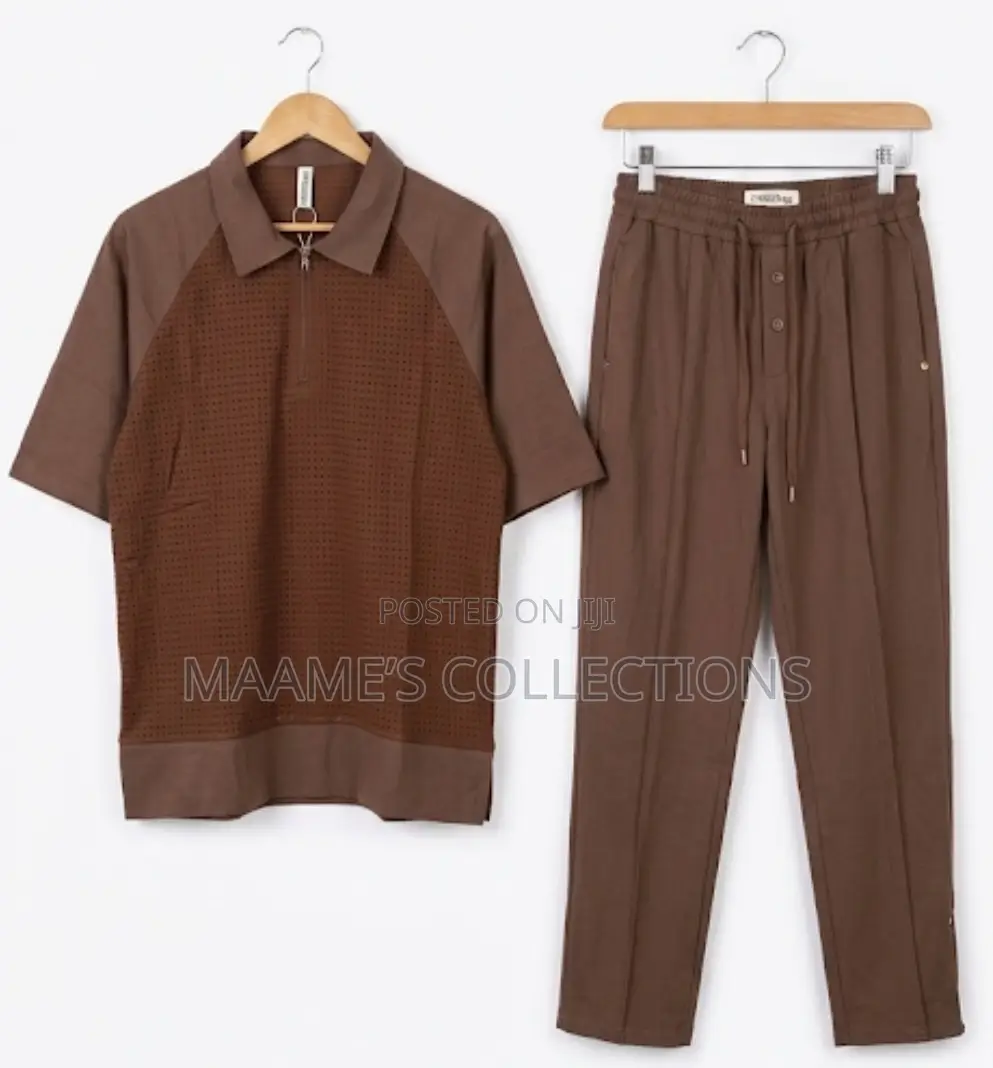 Men’S Print Zip Casual Top and Down Trousers