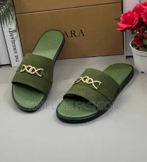Zara Army Green Men's Leather Slippers