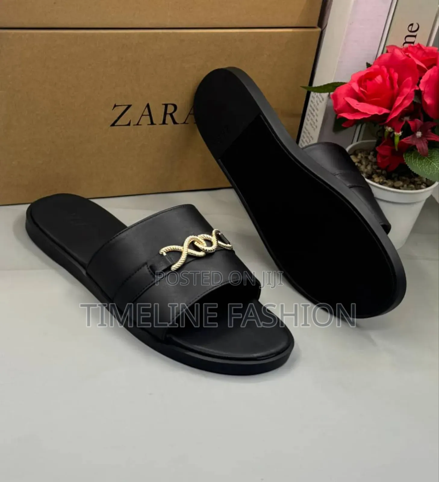 All Black With Gold Zara Executive Men's Leather Slippers
