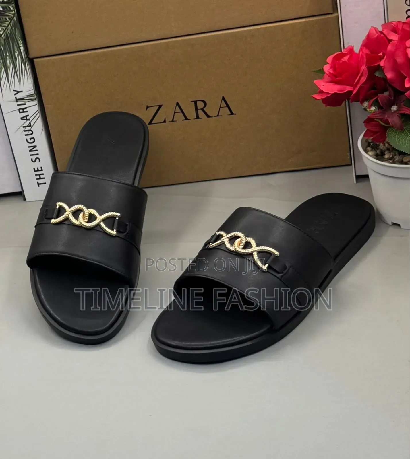 All Black With Gold Zara Executive Men's Leather Slippers