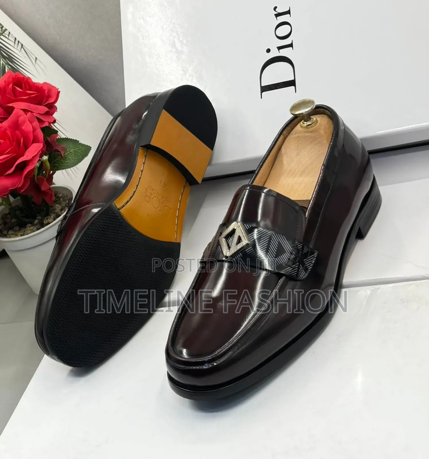 Quality Dior Wine Colour Executive Men's Leather Shoes