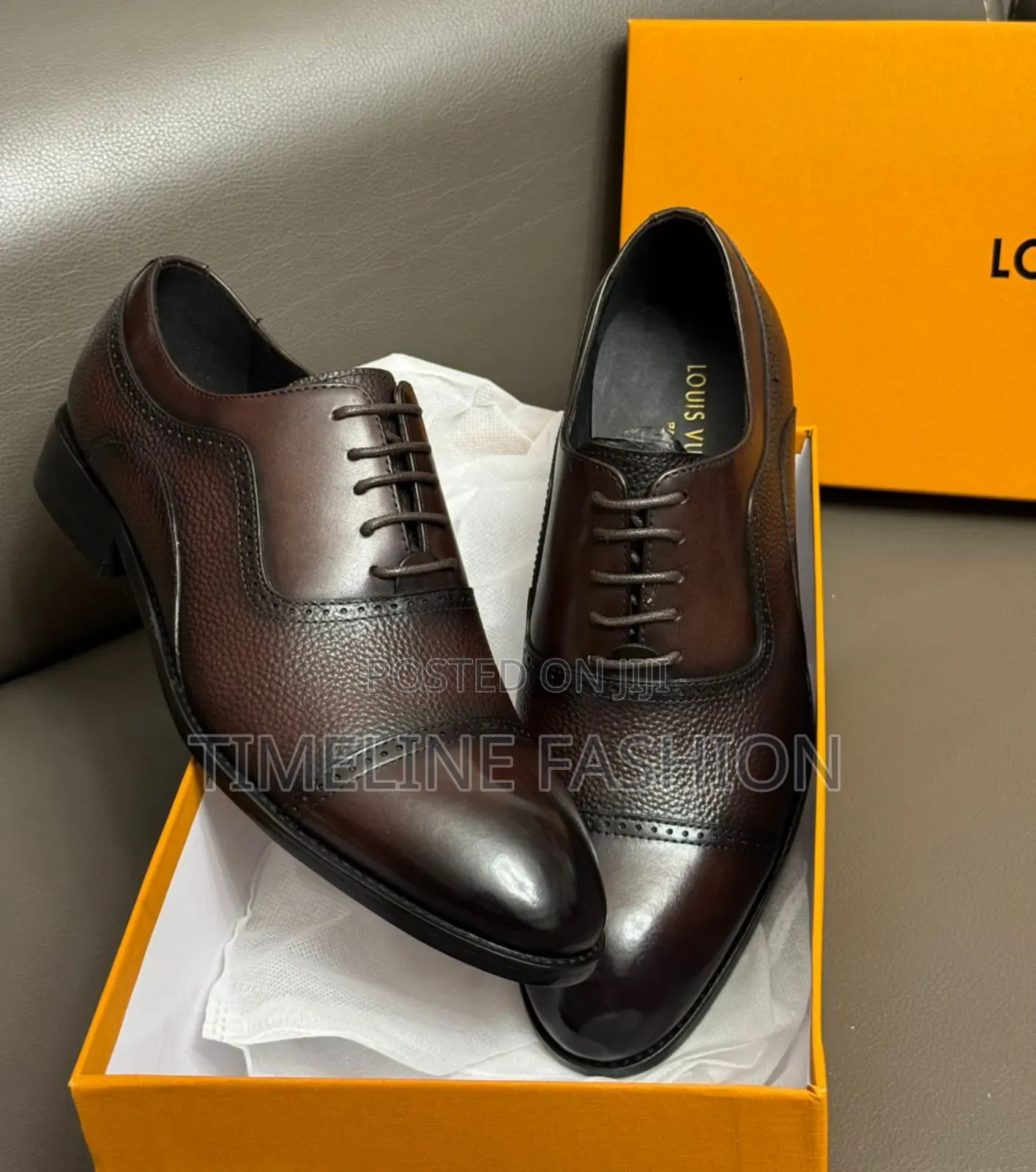 Louis Vuitton Vintage Style Men's Coffee Brown Leather Shoes