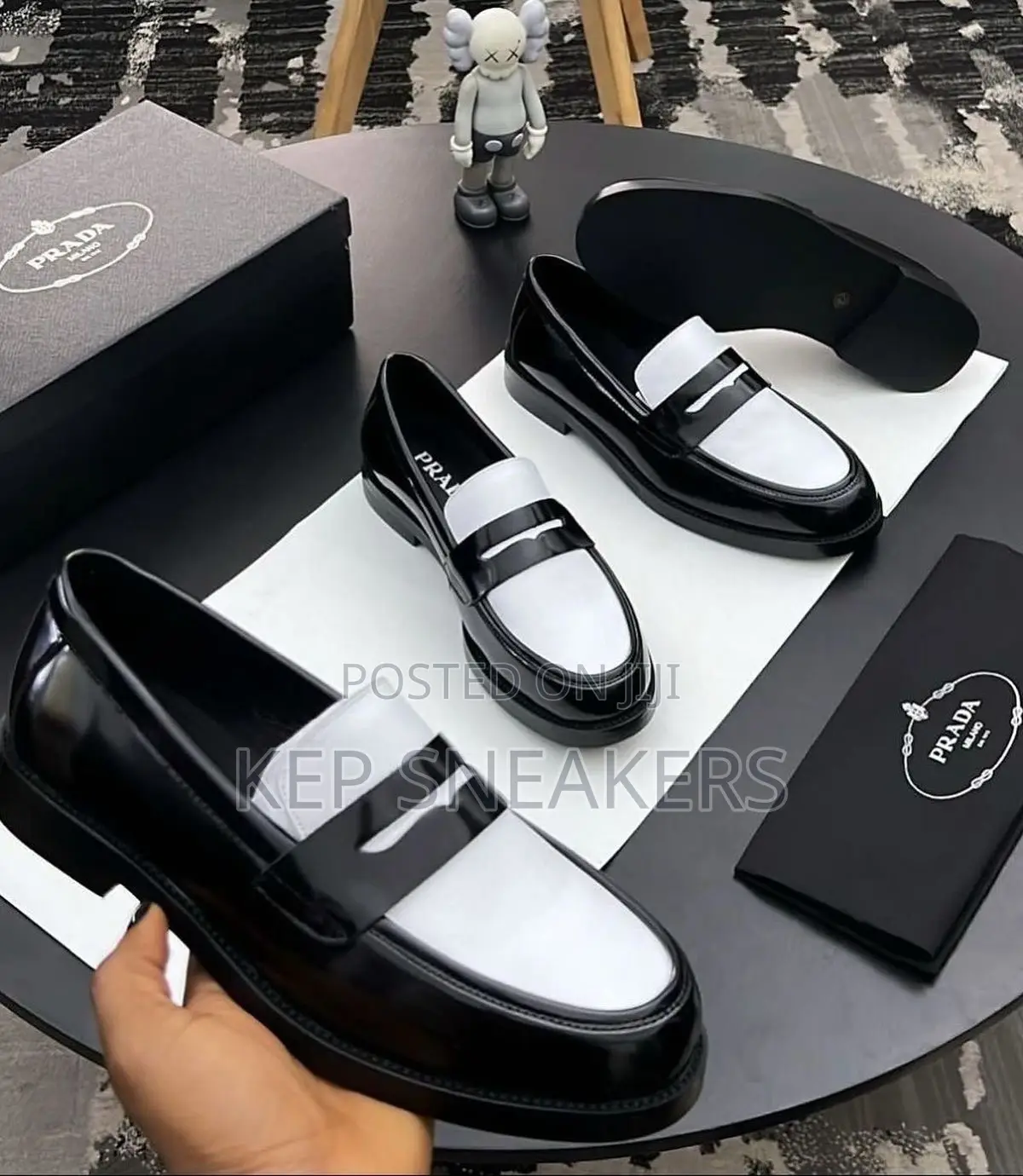 Prada Two-tone Brushed Leather Loafers