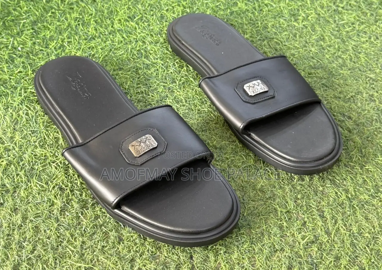 Men’s Premium Black Leather Slides