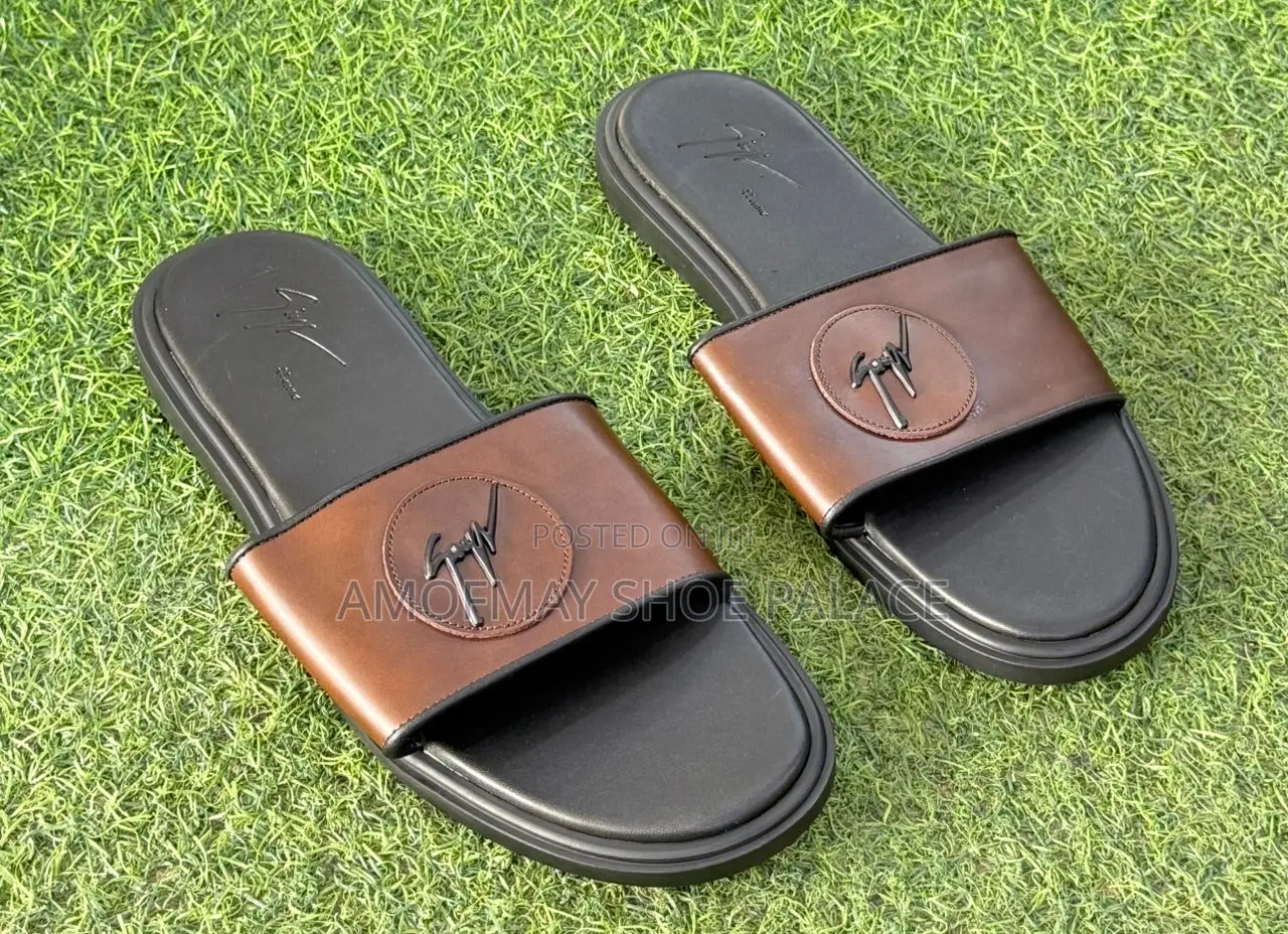 Men’s Premium Black Leather Slides
