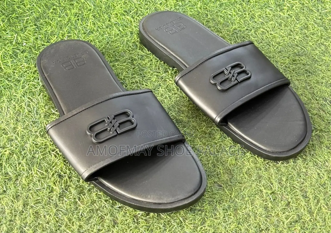Men’s Premium Black Leather Slides