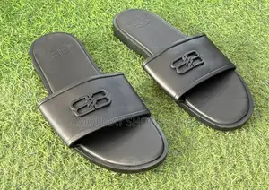 Men’s Premium Black Leather Slides