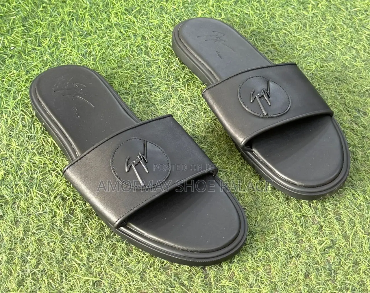 Men’s Premium Black Leather Slides