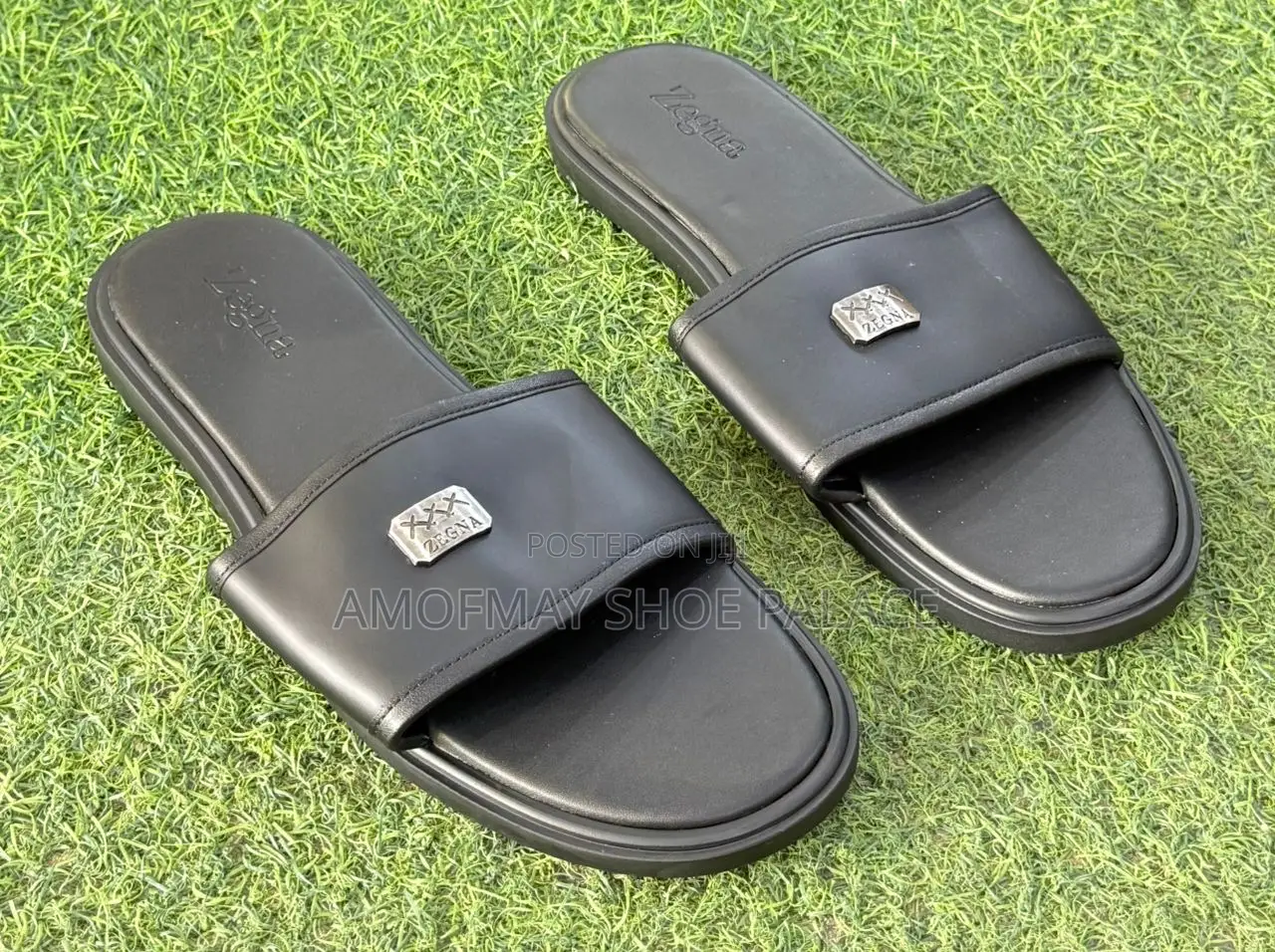 Men’s Premium Black Leather Slides