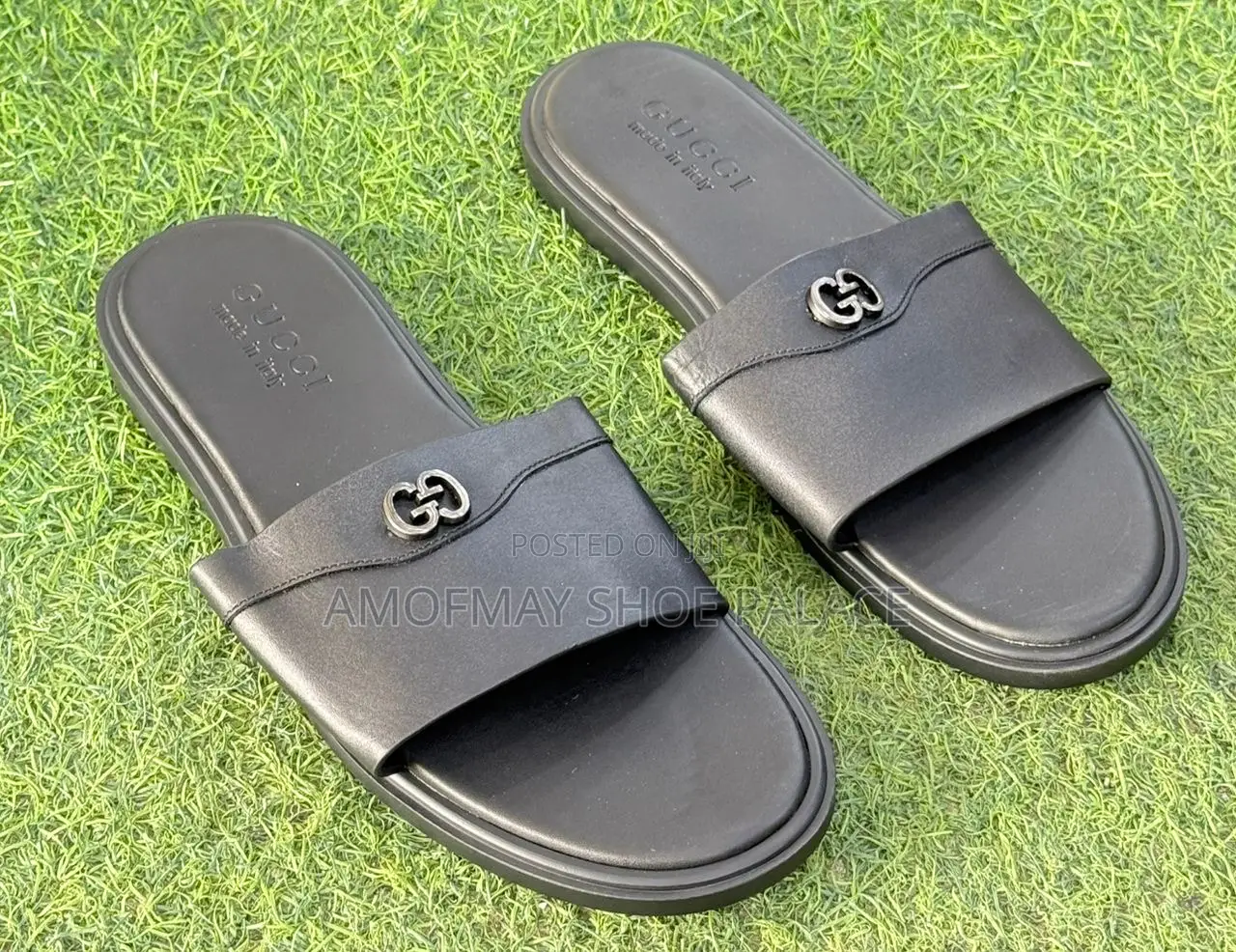 Men’s Premium Black Leather Slides
