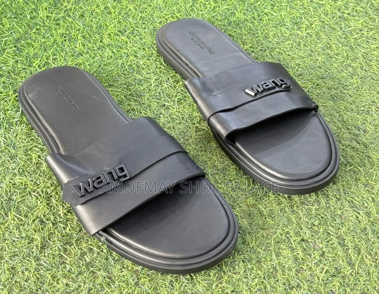 Men’s Premium Black Leather Slides