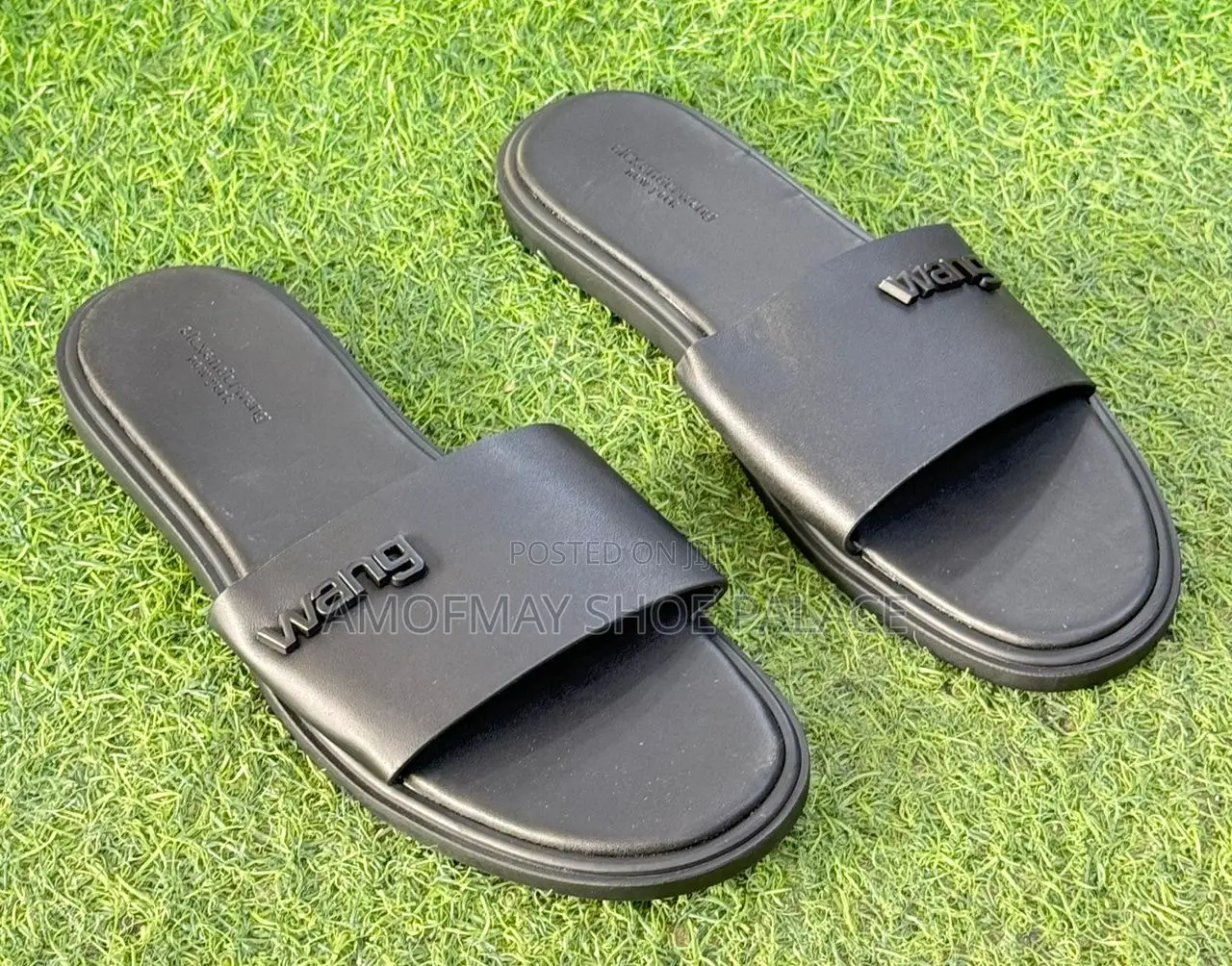 Men’s Premium Black Leather Slides
