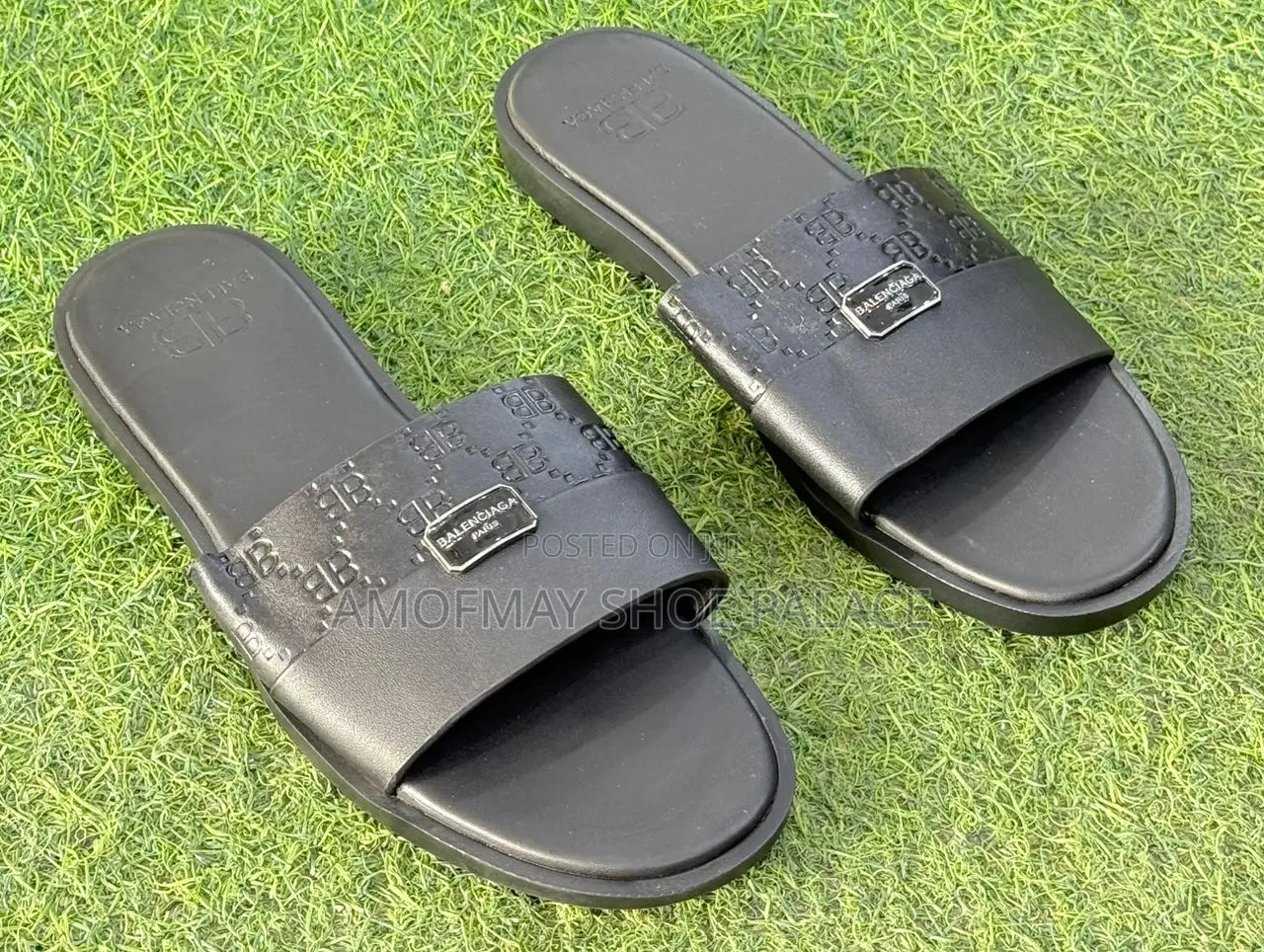 Men’s Premium Black Leather Slides