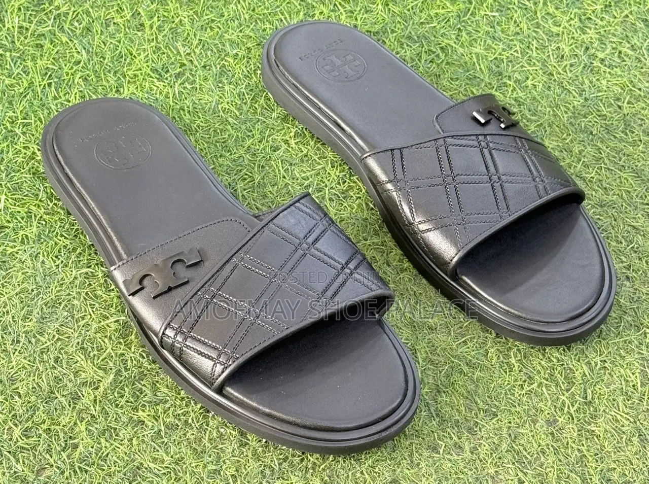 Men’s Premium Black Leather Slides
